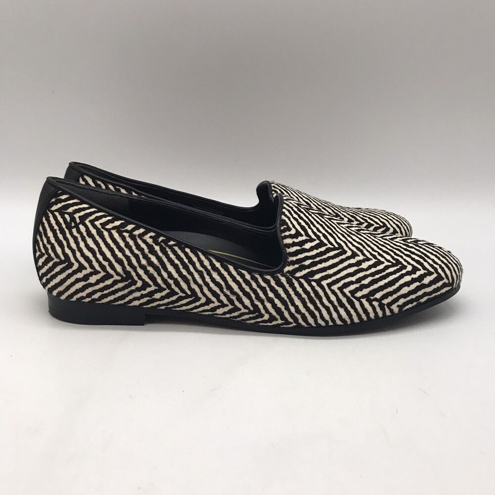 Vionic Willa Calf Hair Leather Zebra Flats Women's 6.5 Slip On Black &White Shoe